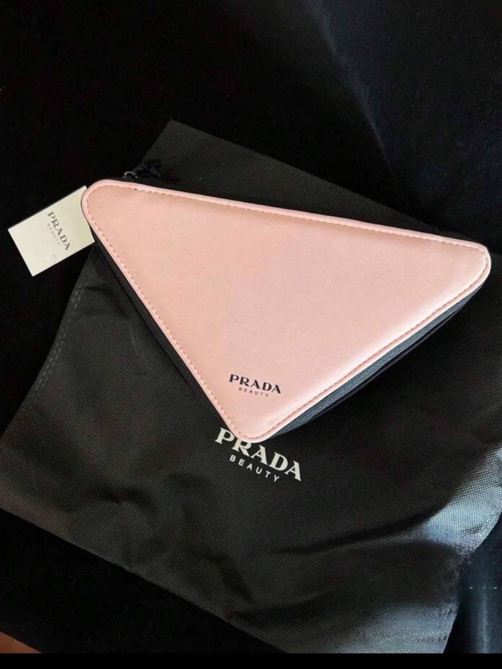 Prada Beauty Pink Triangle Zip Cosmetic Pouch New with Dust Bag